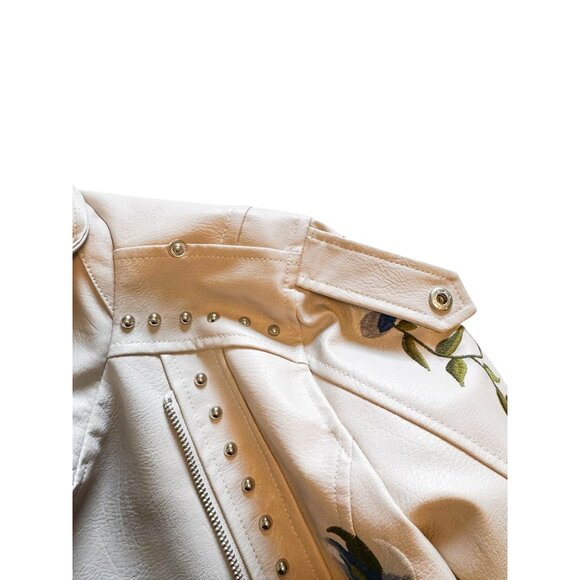 Ly Varley Lin Faux Leather Moto Jacket Size S Floral Embroidery Studded Y2K NWT - Picture 15 of 16